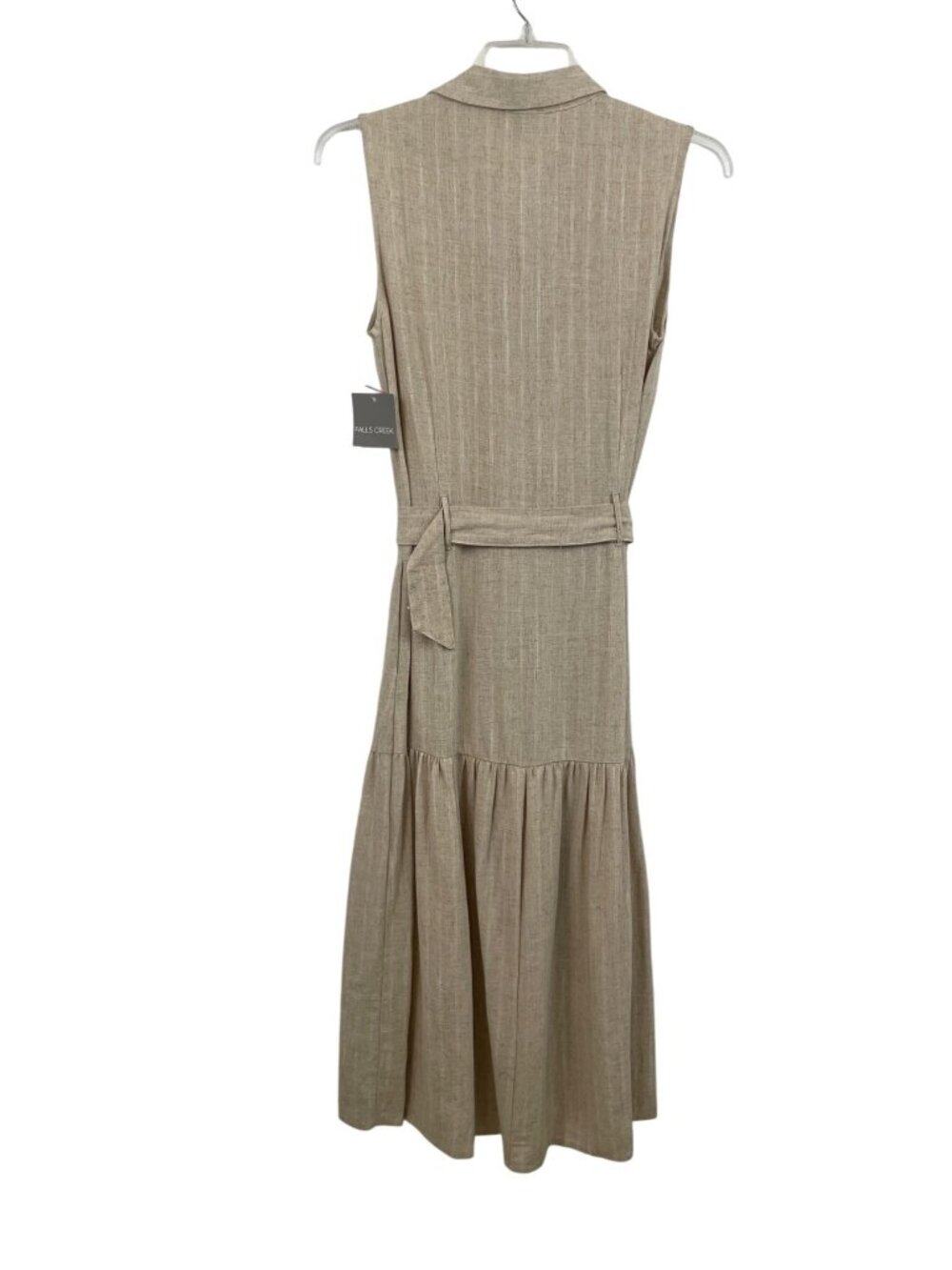 Falls Creek Sleeveless Beige Button-Front Midi Dress w/Belt Size Womens MED - Picture 2 of 11